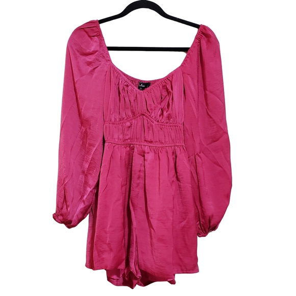 Lulus Pants - Lulu's Romper XS Fuschia Pink Dreams Do Come True Long Sleeve Satin Barbiecore